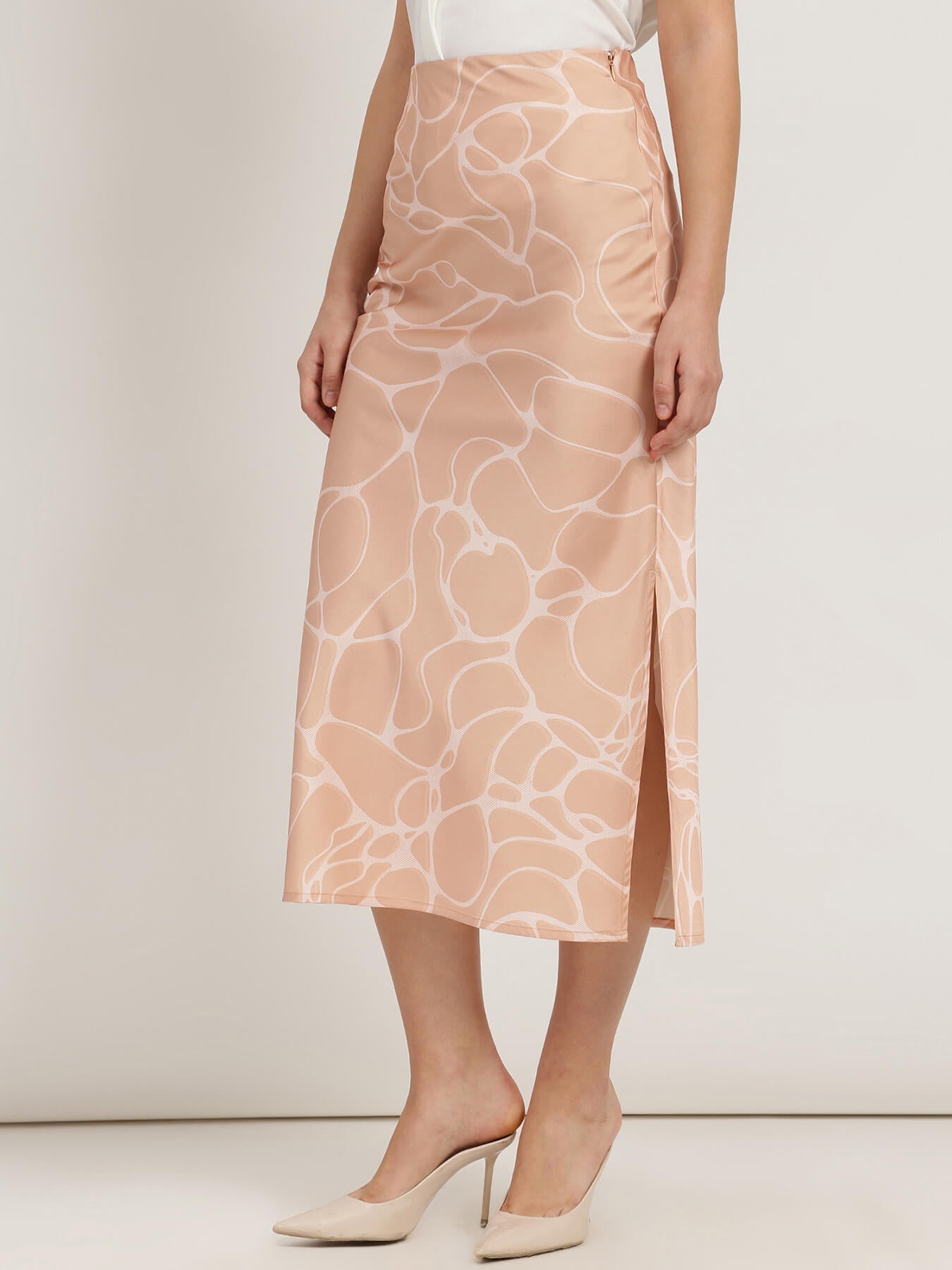 Satin Midi Skirt - Peach