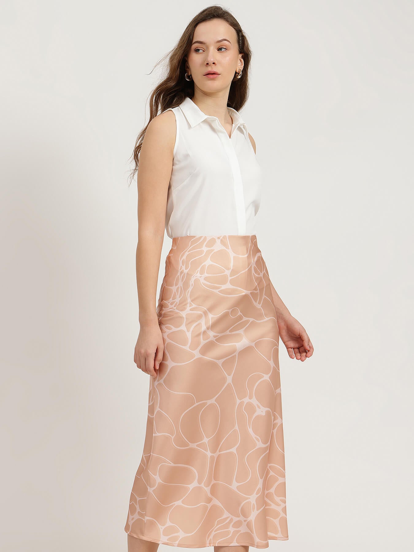 Satin Midi Skirt - Peach