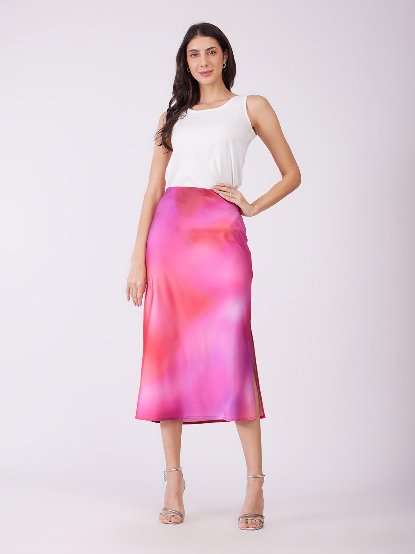 Stretch Satin Ombre Skirt - Pink