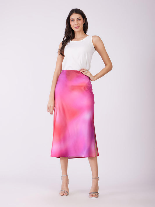 Stretch Satin Ombre Skirt - Pink