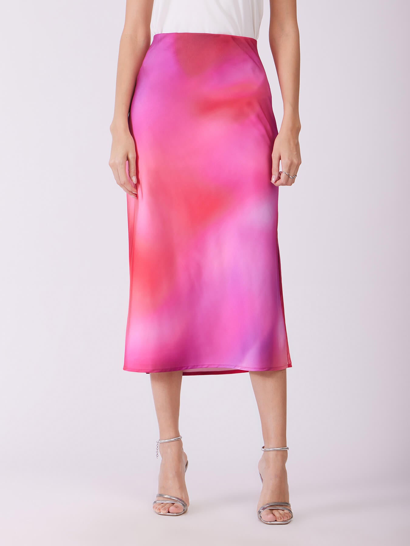 Stretch Satin Ombre Skirt - Pink