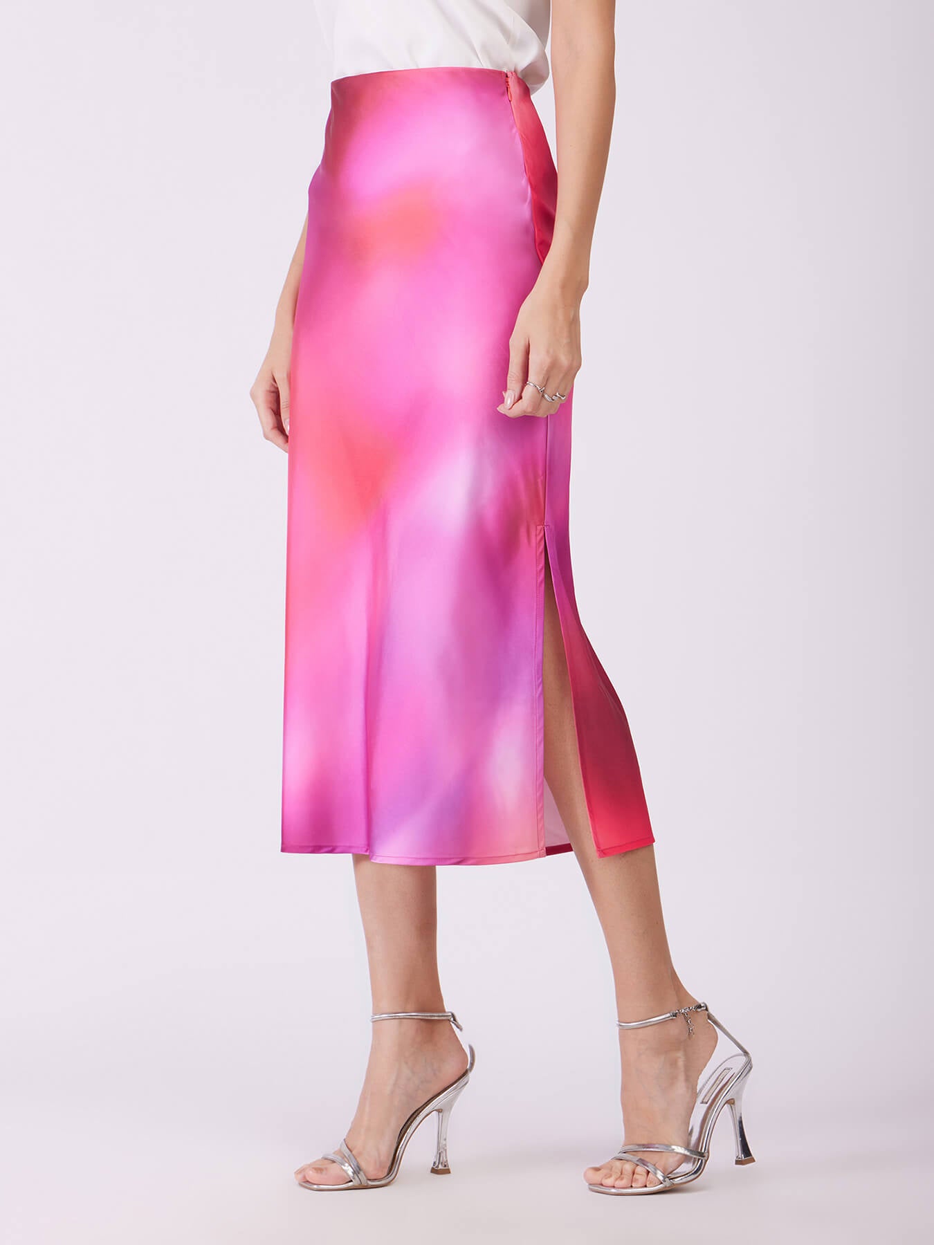 Stretch Satin Ombre Skirt - Pink