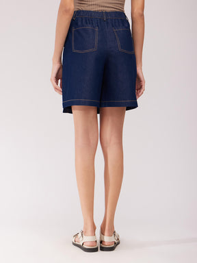 Overlap Panel Denim Skort - Navy Blue