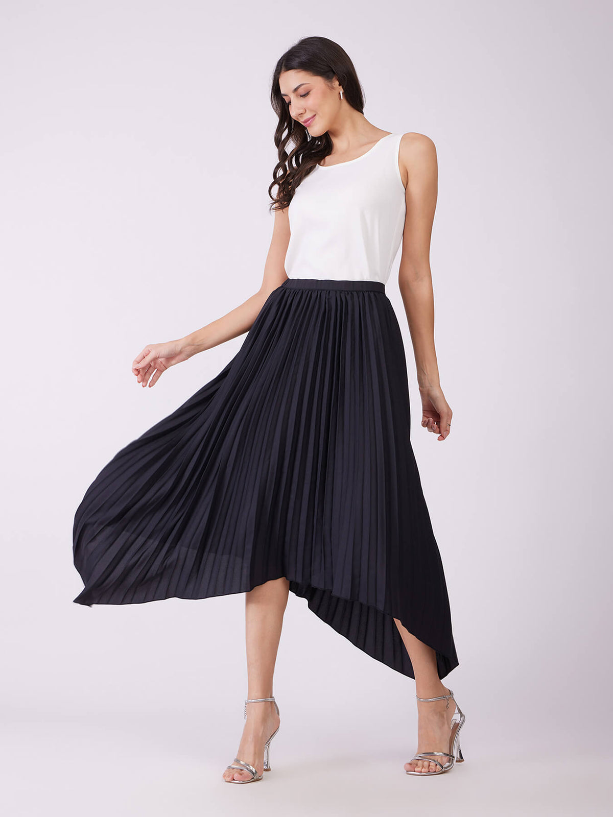 Pleated Asymmetric Skirt - Black