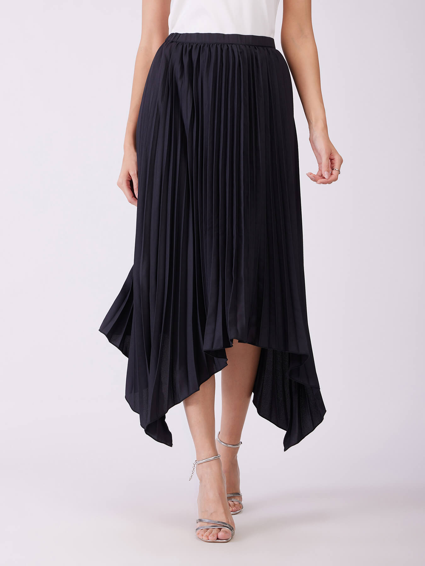 Pleated Asymmetric Skirt - Black