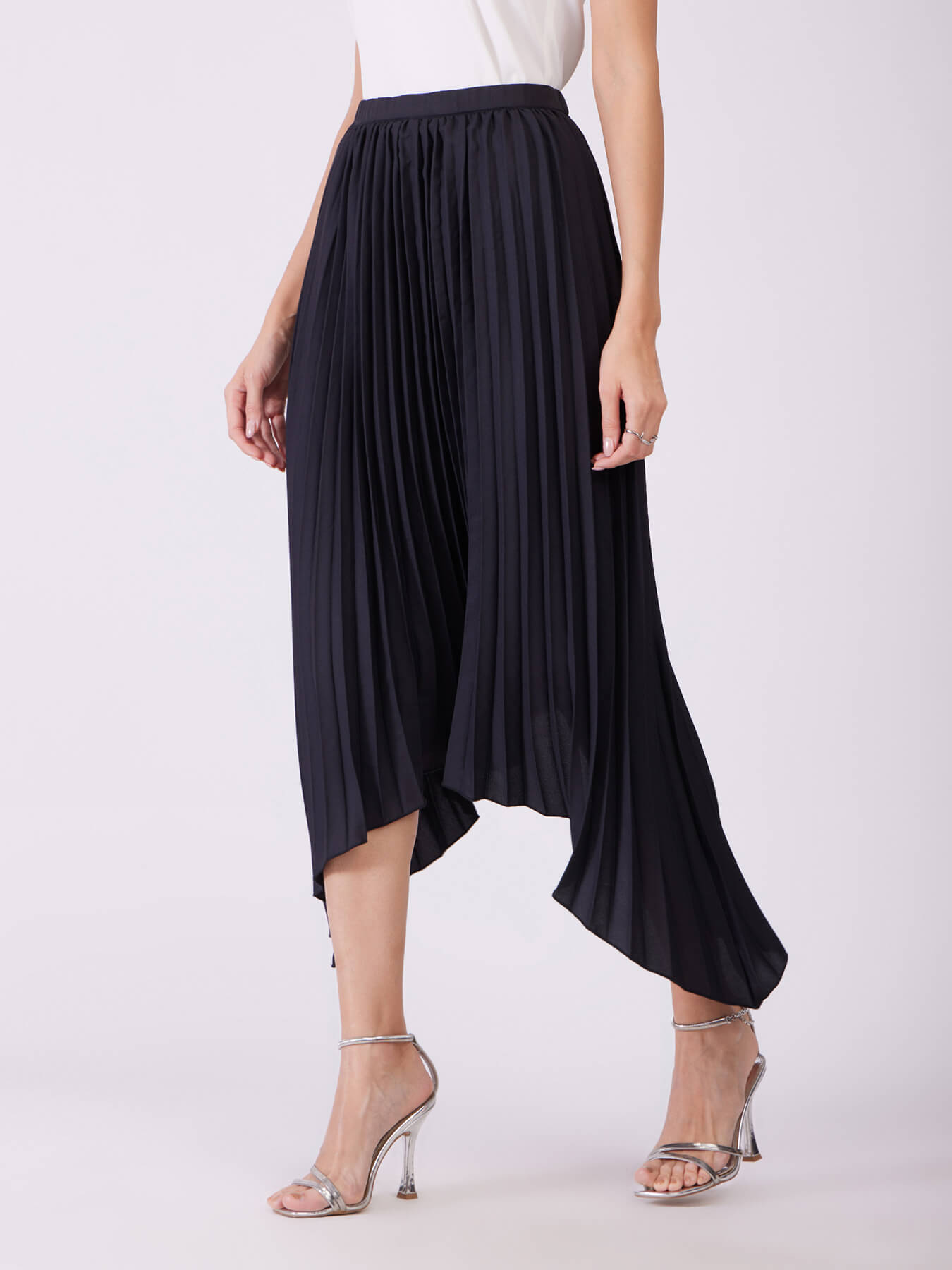 Pleated Asymmetric Skirt - Black