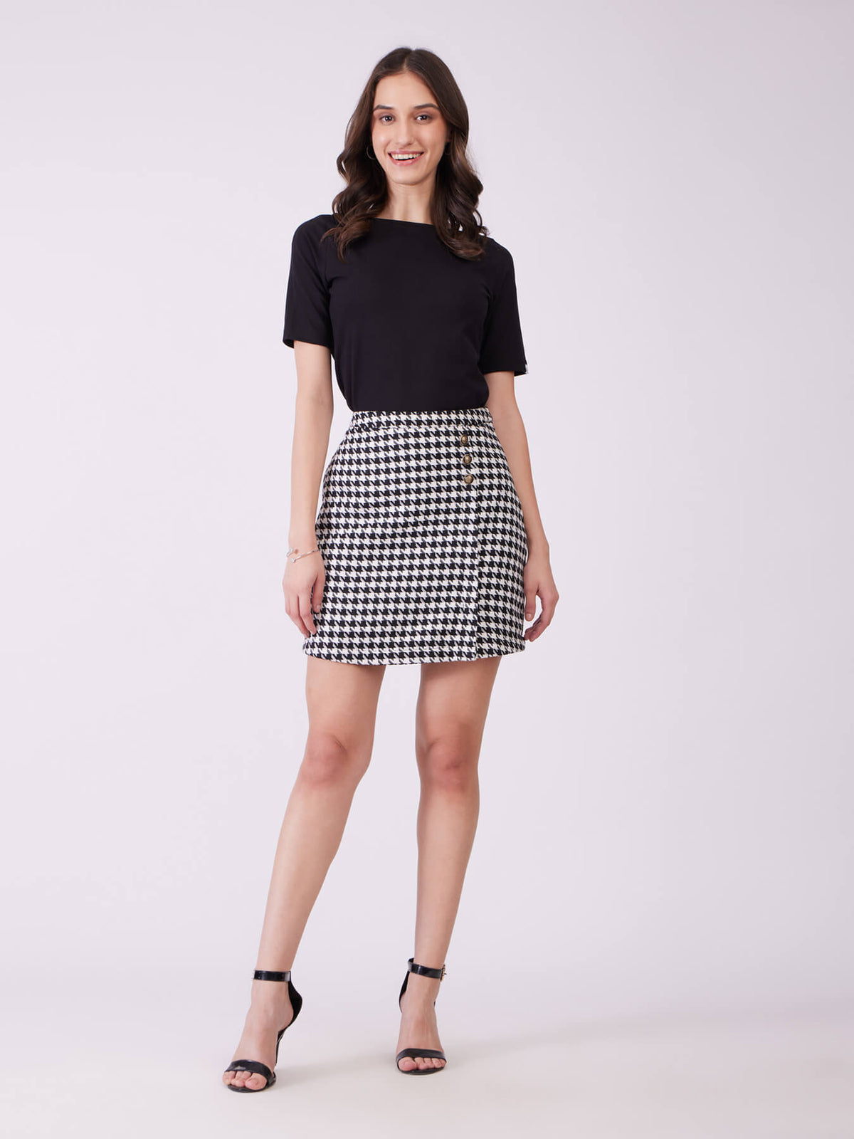 Tweed Front Slit Mini Skort - Black And White