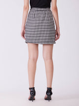 Tweed Front Slit Mini Skirt - Black And White