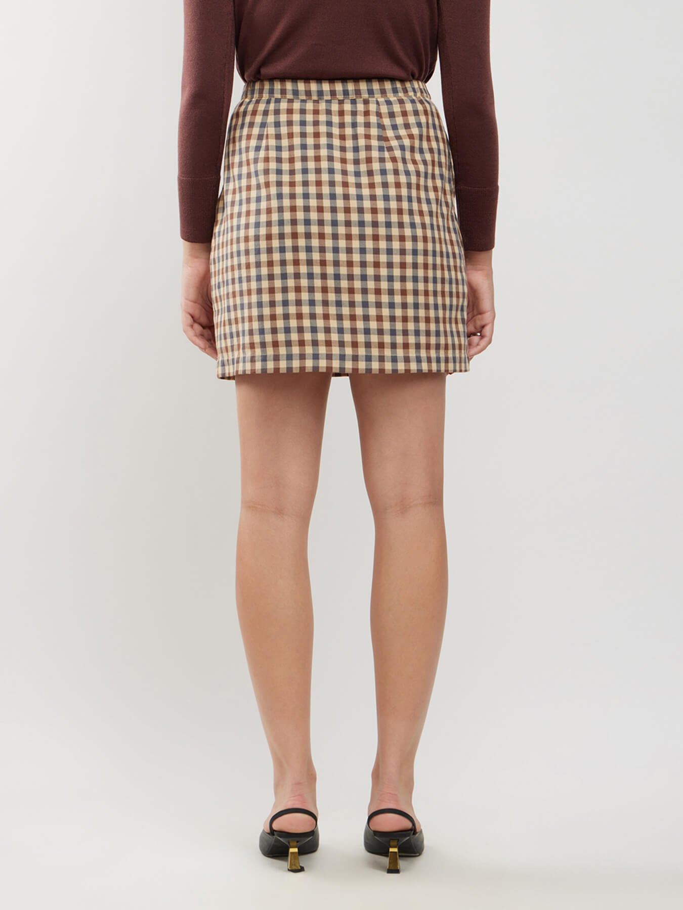 Cotton Checkered Mini Skort - Brown