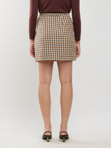 Cotton Checkered Mini Skirt - Brown