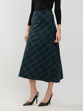 Cotton Checkered A-line Skirt - Green And Black