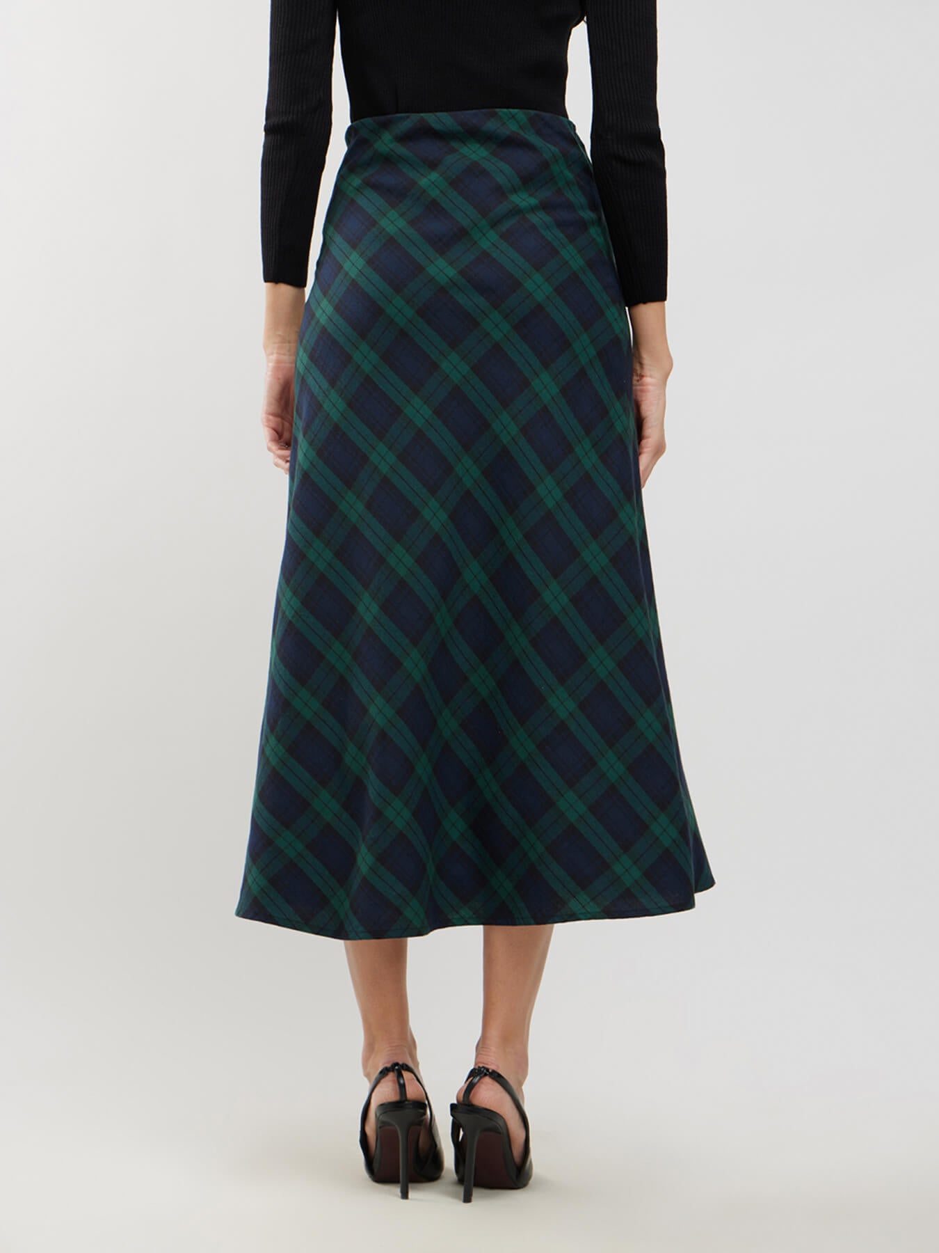 Cotton Checkered A-line Skirt - Green And Black