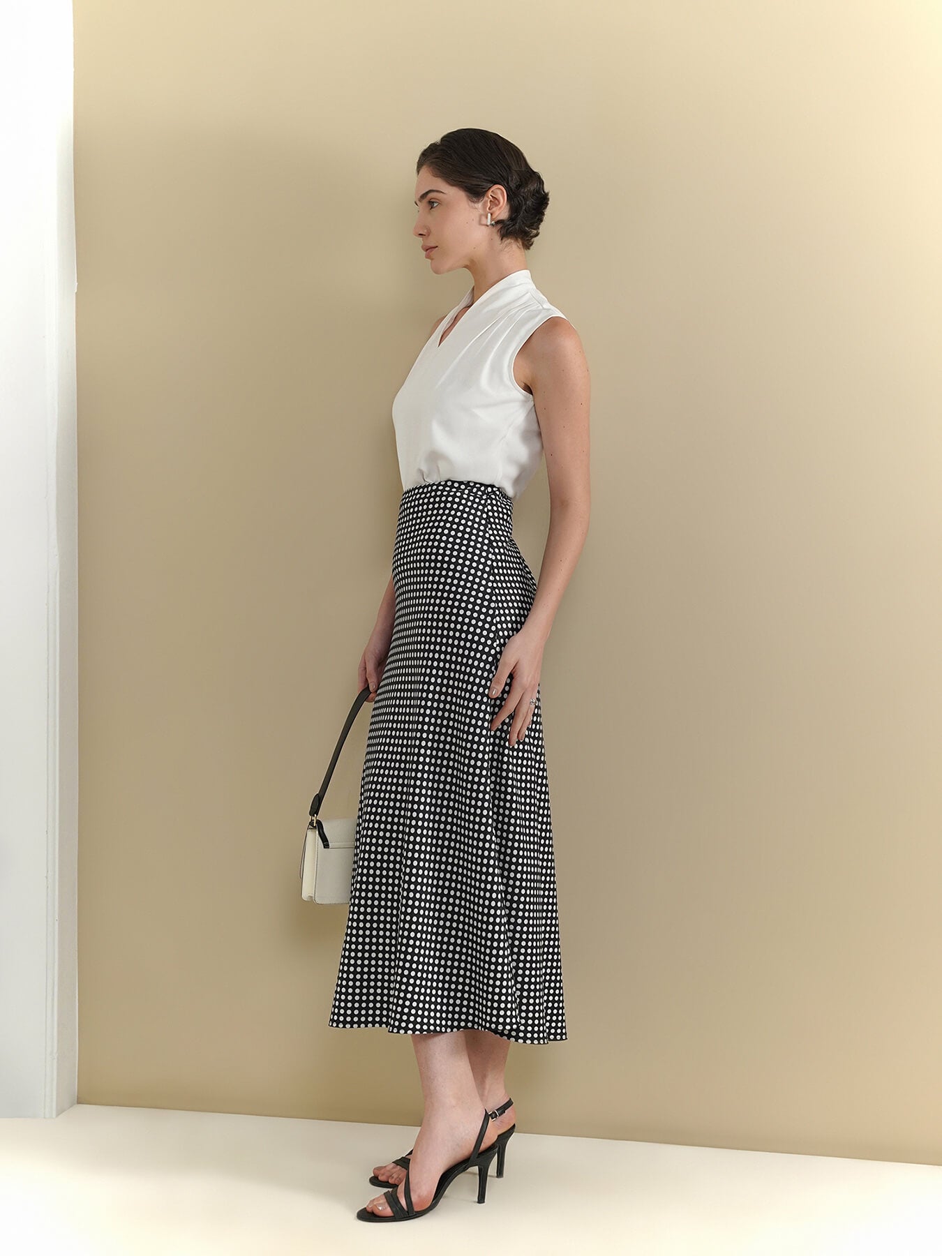 Polka Dot A-Line Skirt - Black