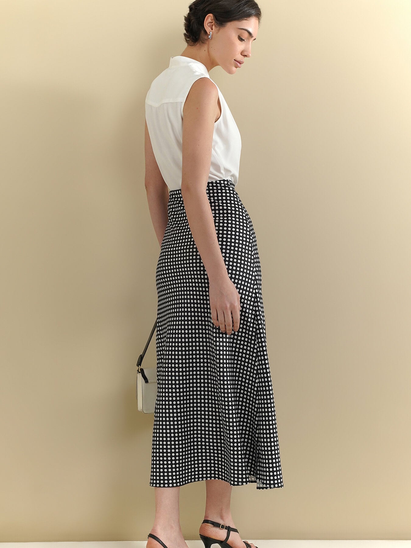 Polka Dot A-Line Skirt - Black