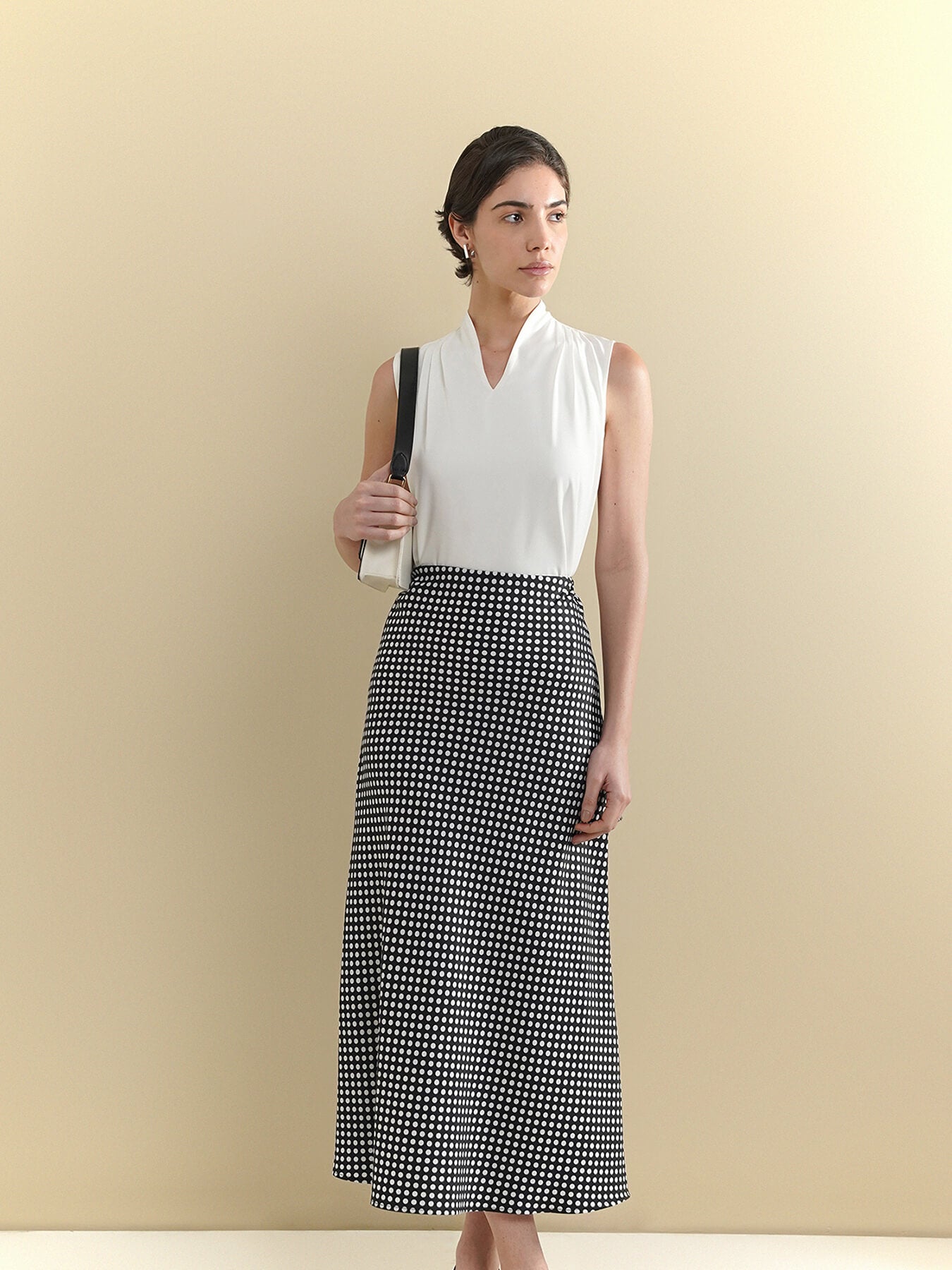 Polka Dot A-Line Skirt - Black