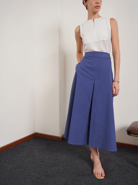 Pure Cotton A-Line Skirt - Blue
