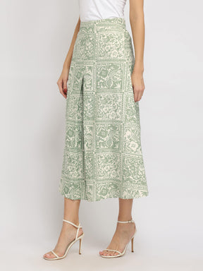 Linen Blend Pleated Skirt - Green