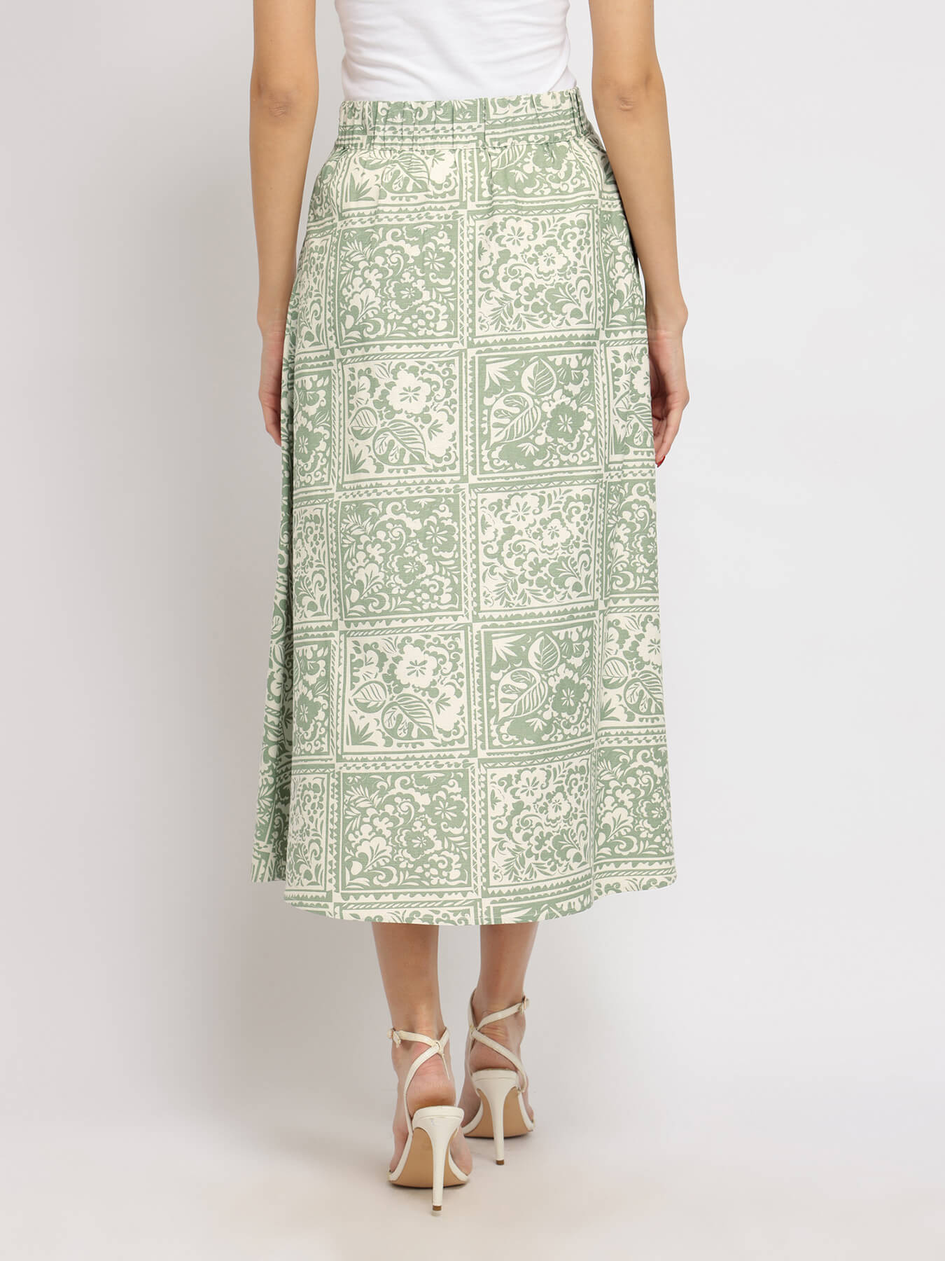 Linen Blend Pleated Skirt - Green