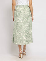 Linen Blend Pleated Skirt - Green