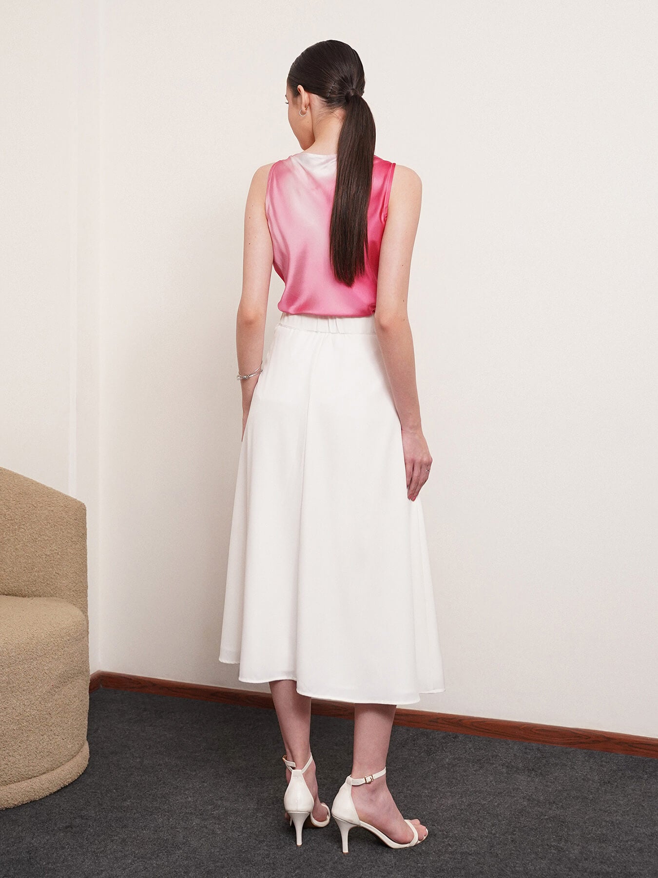 Pleated A-Line Skirt - White