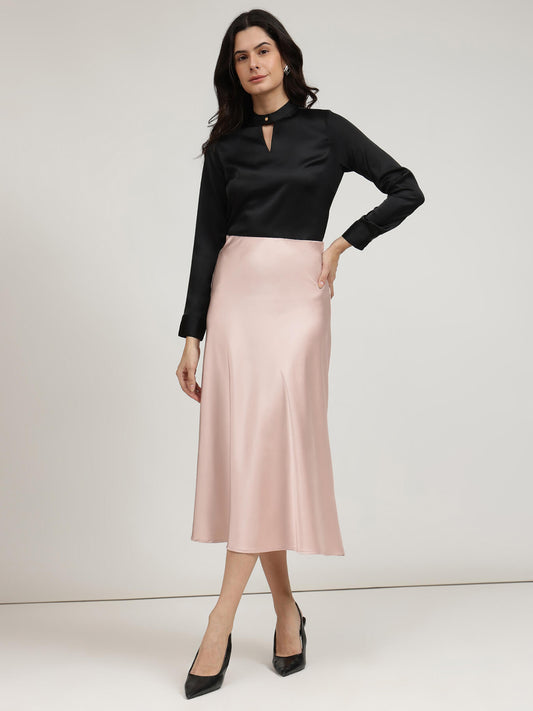 Satin A-Line Skirt - Pink