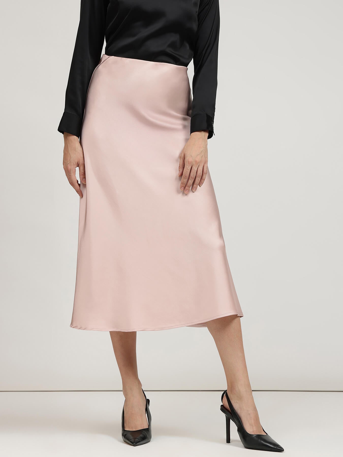 Satin A-Line Skirt - Pink