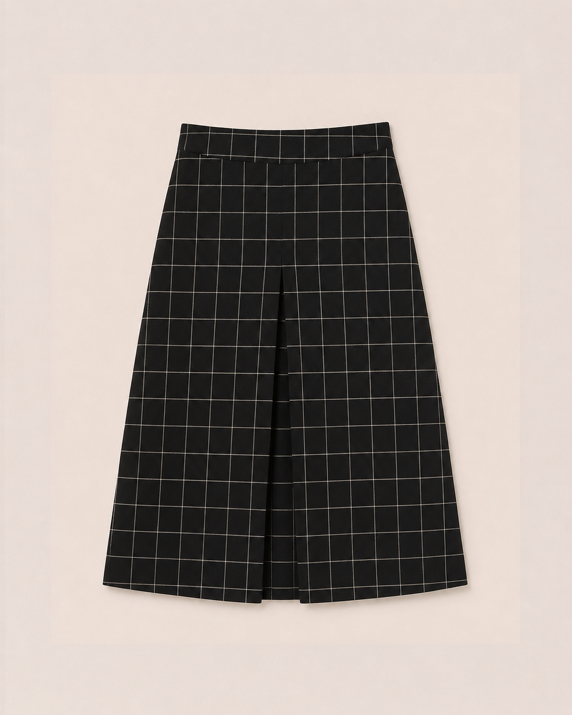 Cotton Plaid A-line Skirt - Black