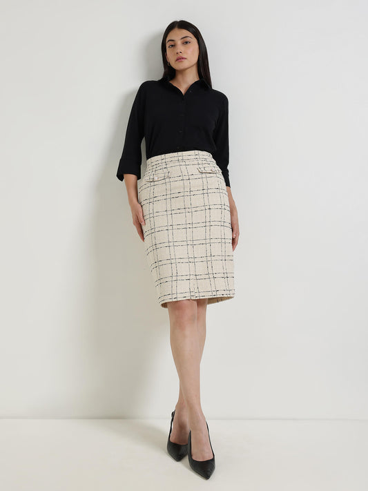 Tweed Pencil Skirt - Off White