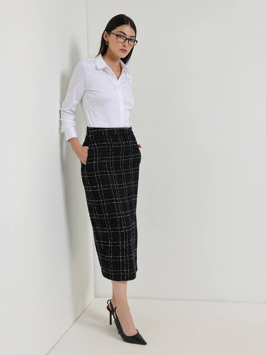Tweed Pencil Skirt - Black