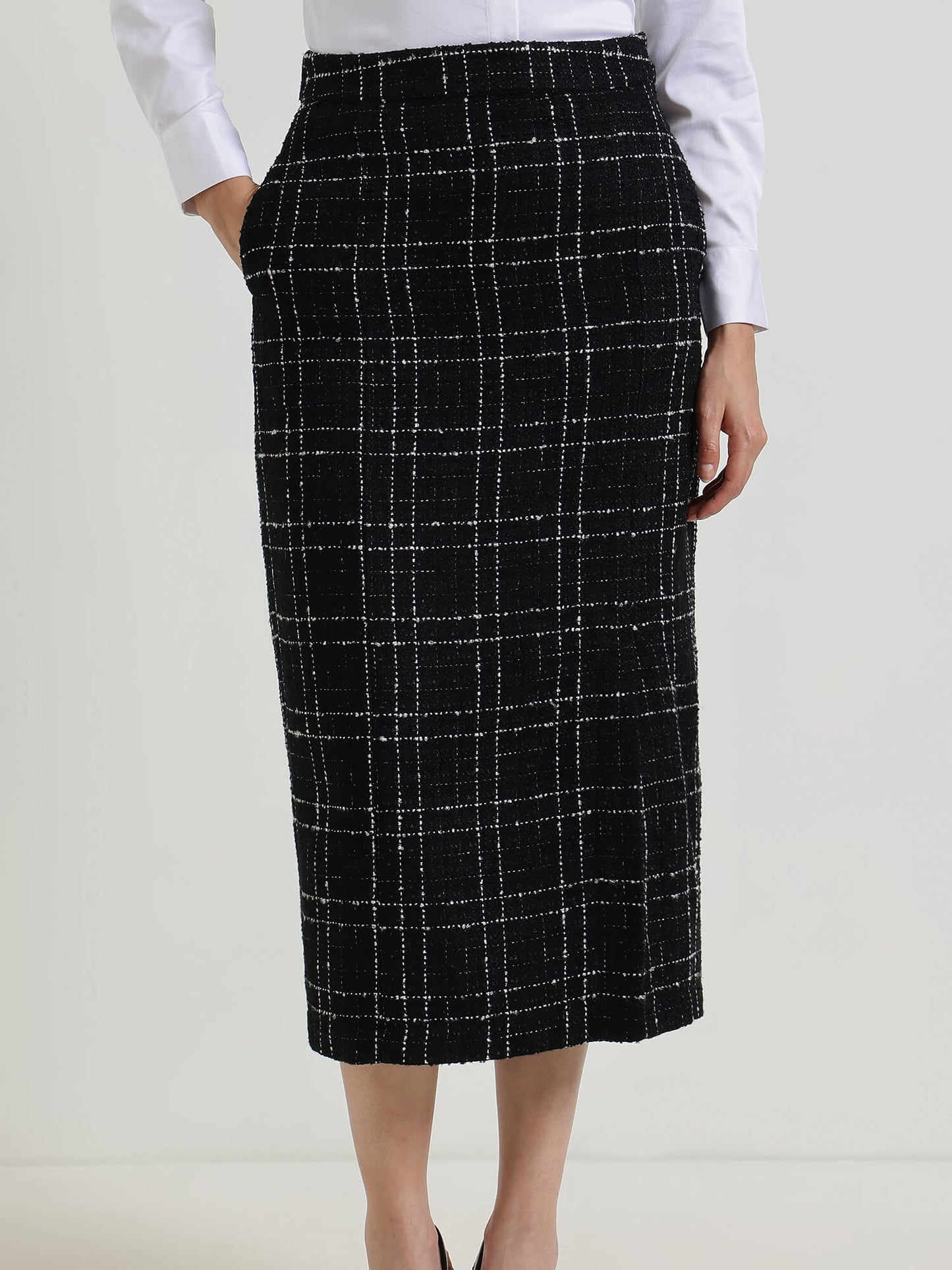 Tweed Pencil Skirt - Black