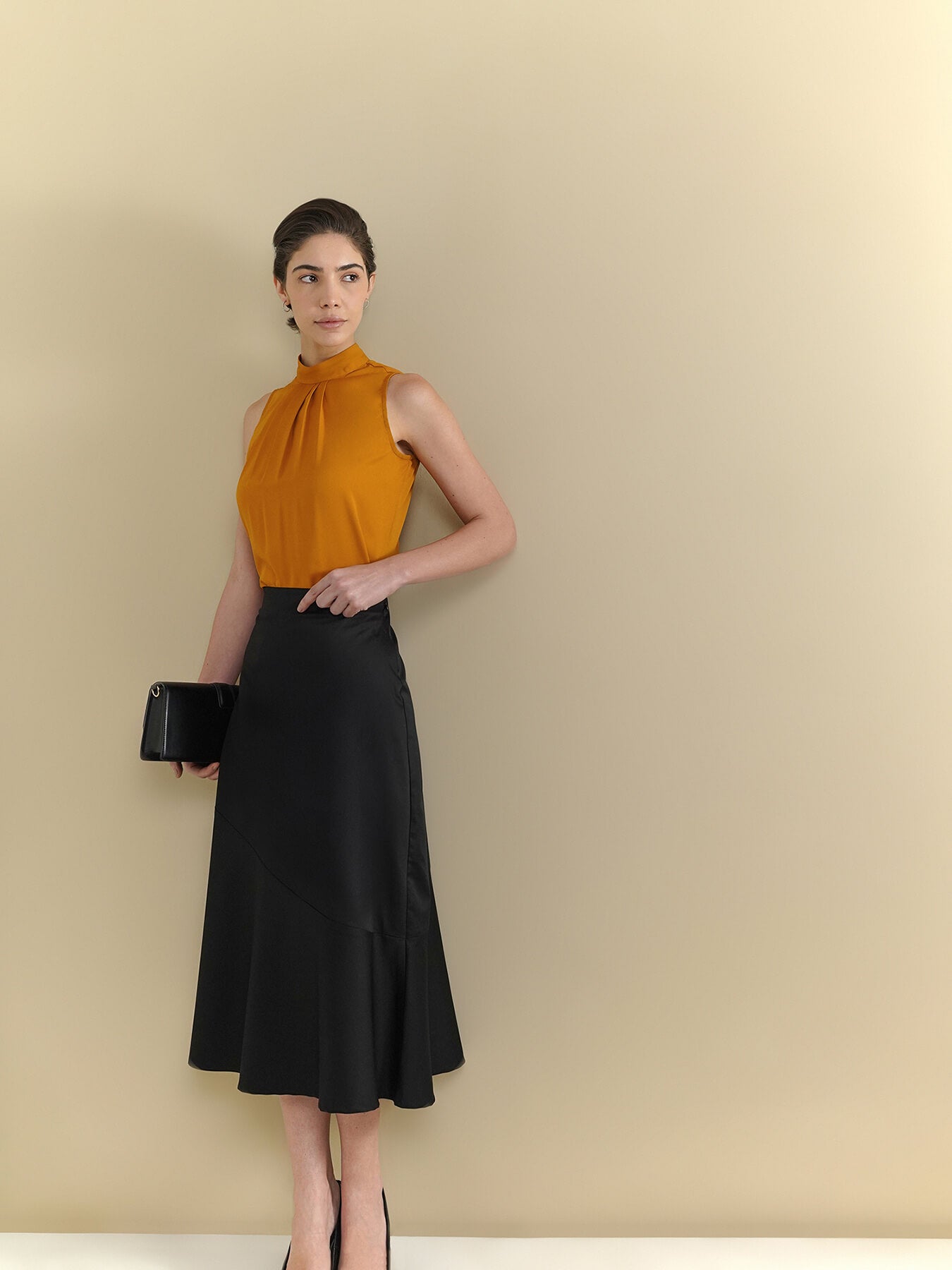 Satin Flared Skirt - Black