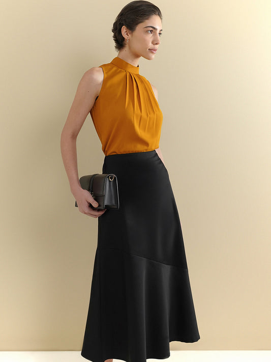 Satin Flared Skirt - Black