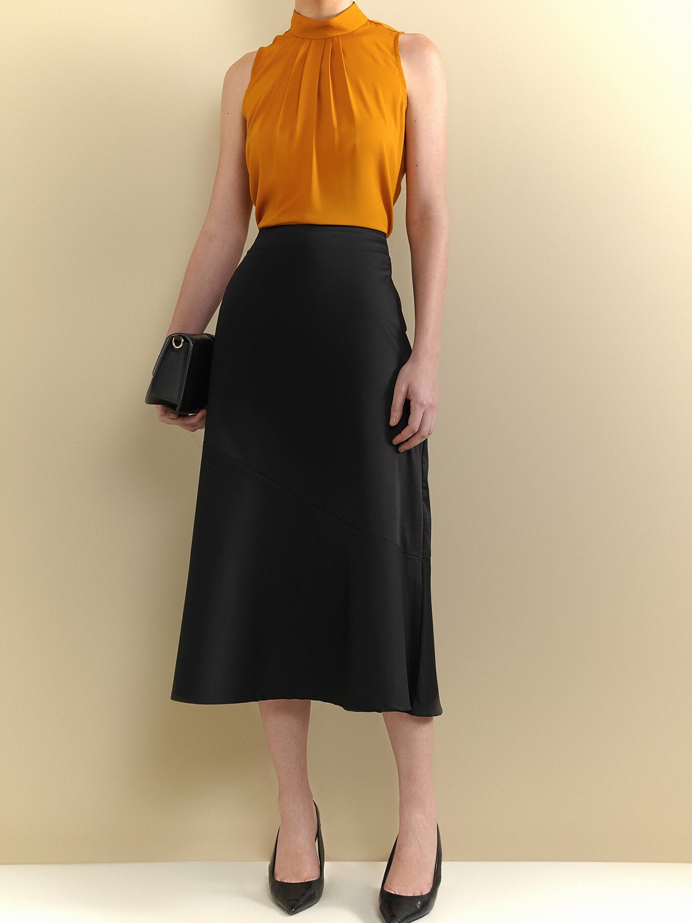 Satin Flared Skirt - Black