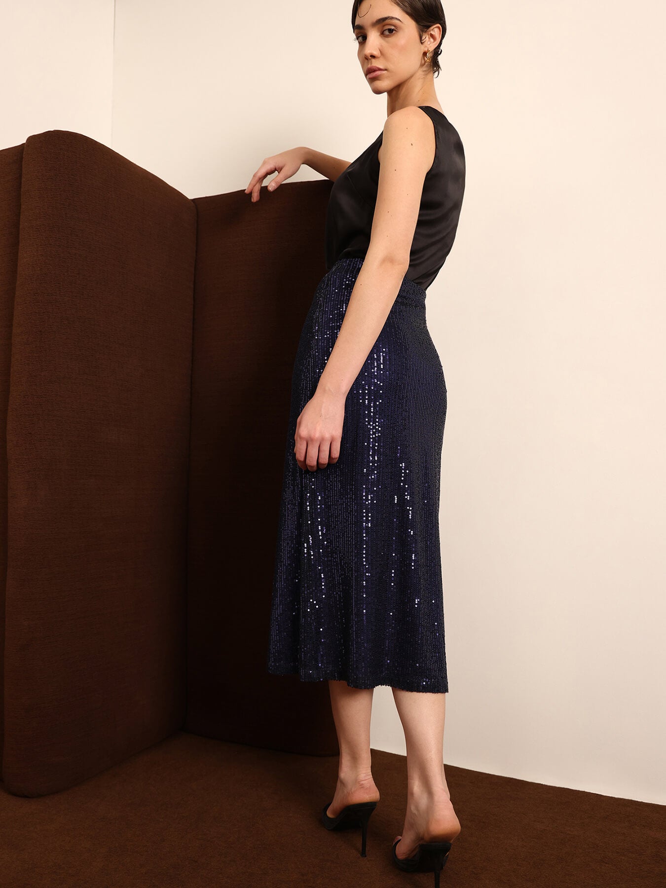 Sequin Midi Skirt - Navy Blue