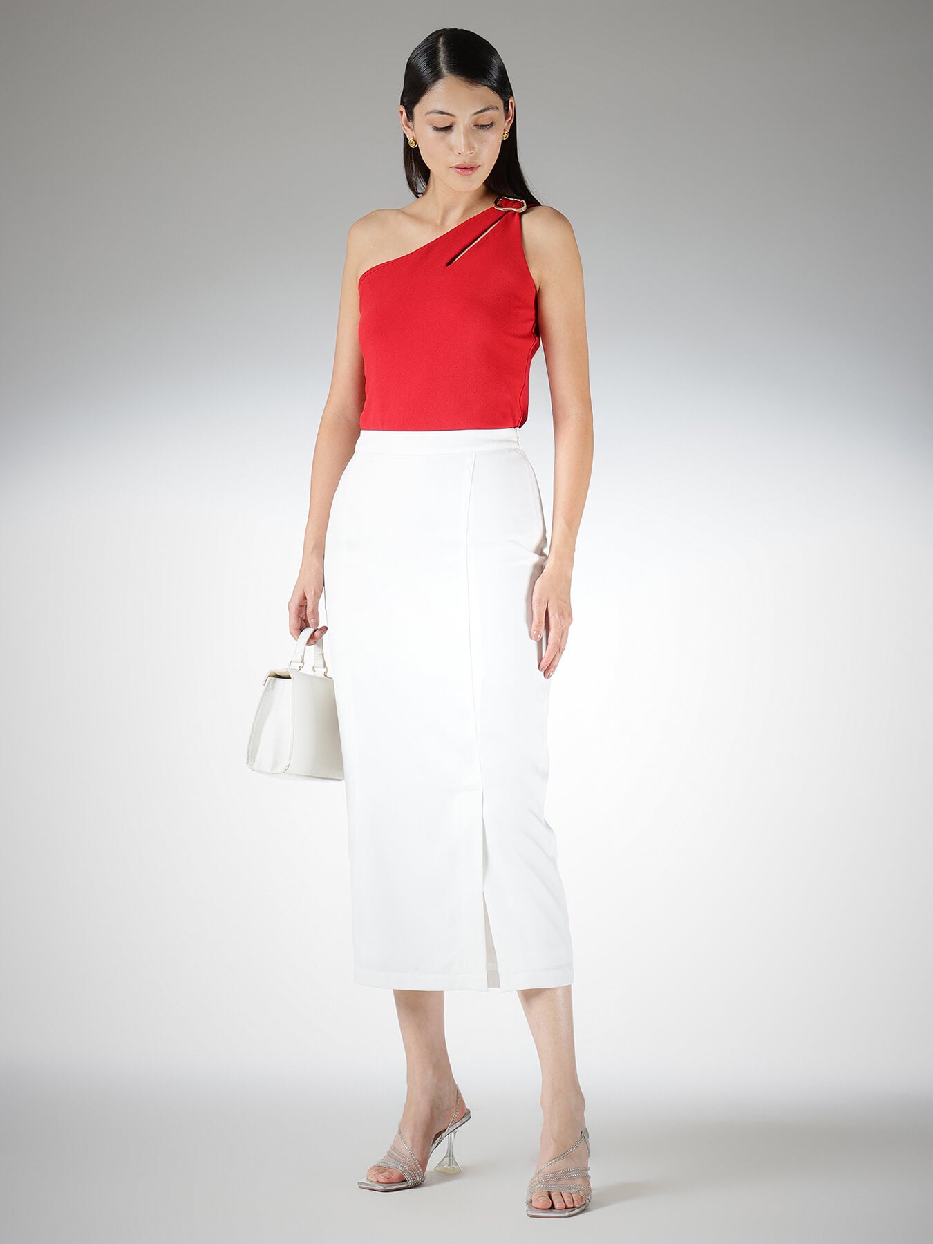Front Slit Pencil Skirt - White