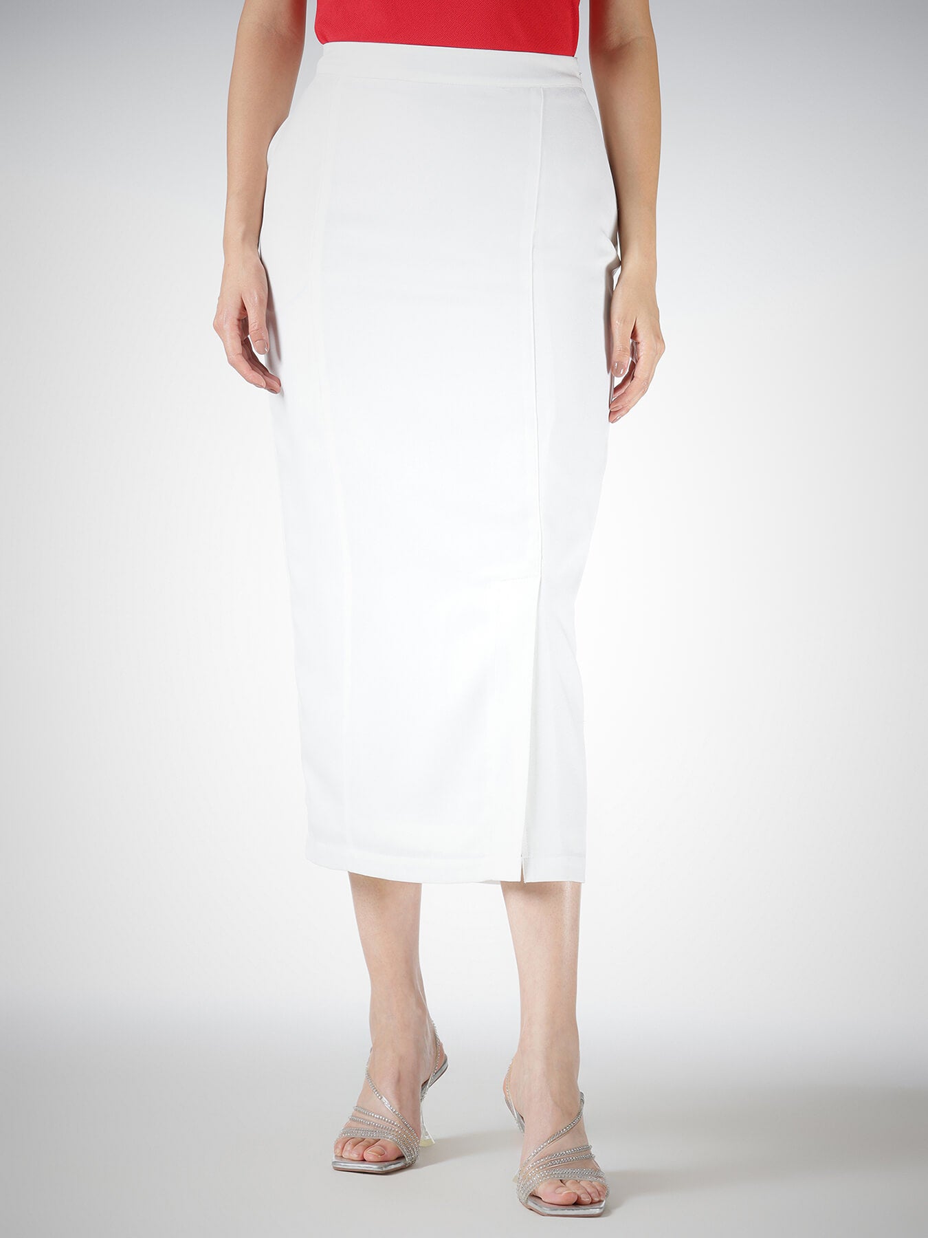 Front Slit Pencil Skirt - White