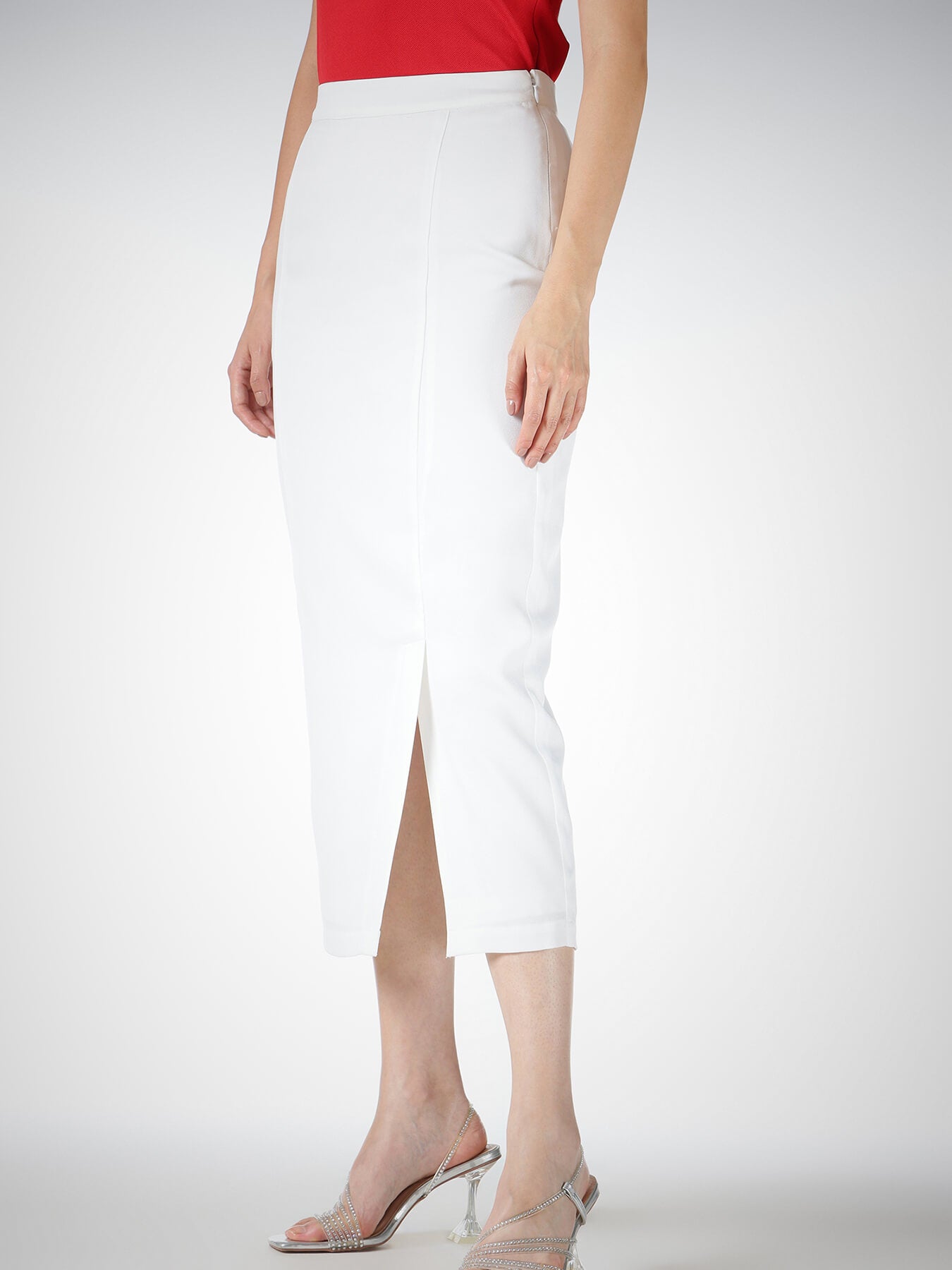 Front Slit Pencil Skirt - White