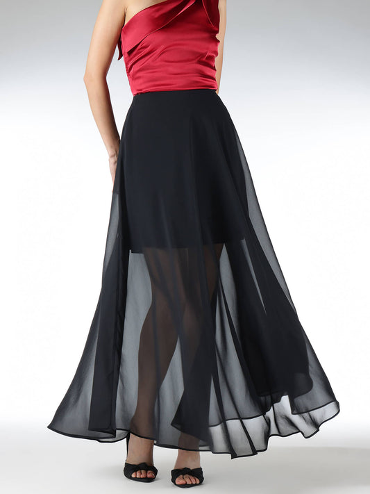 Georgette Sheer Maxi Skirt - Black