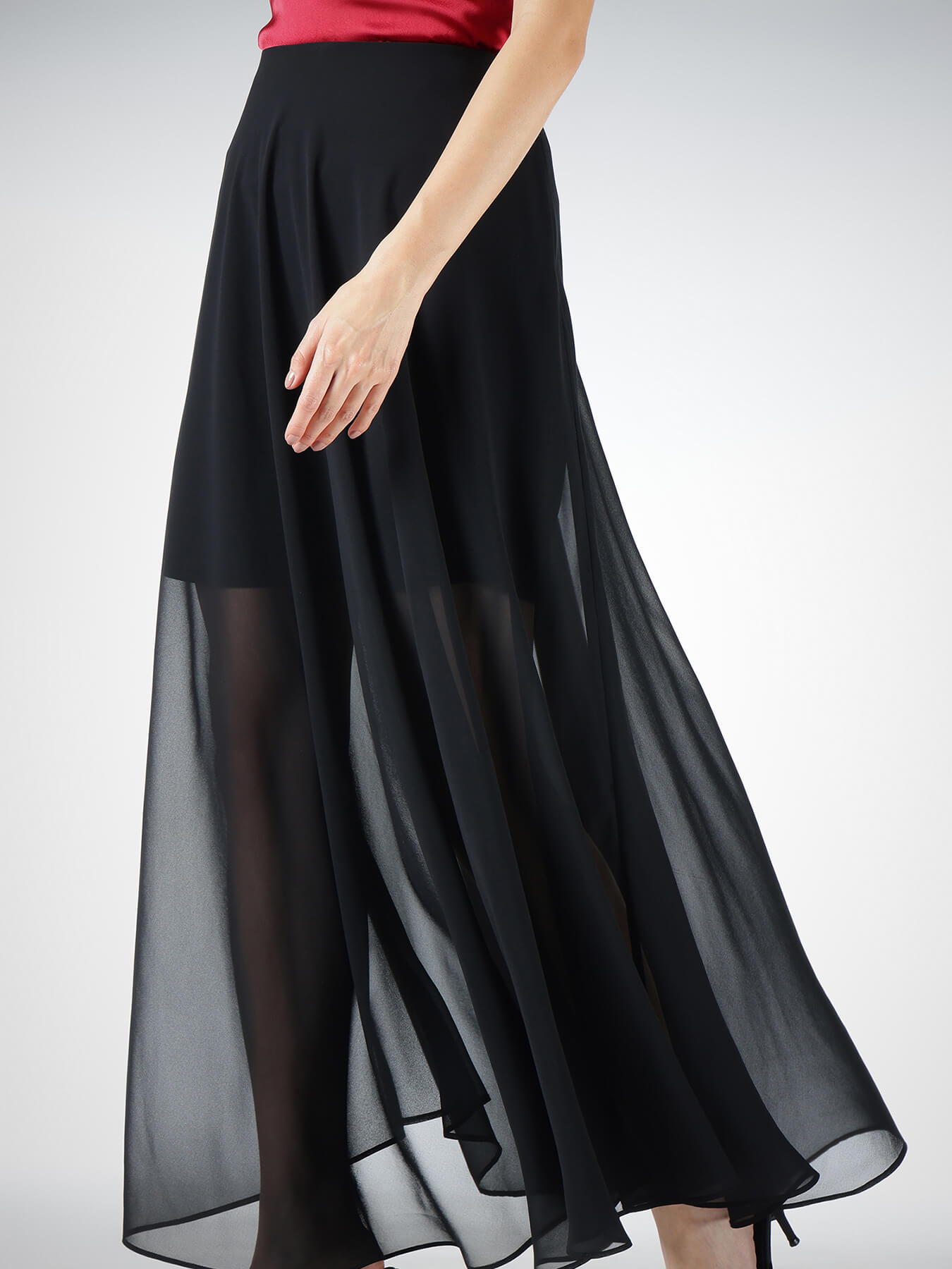 Georgette Sheer Maxi Skirt - Black
