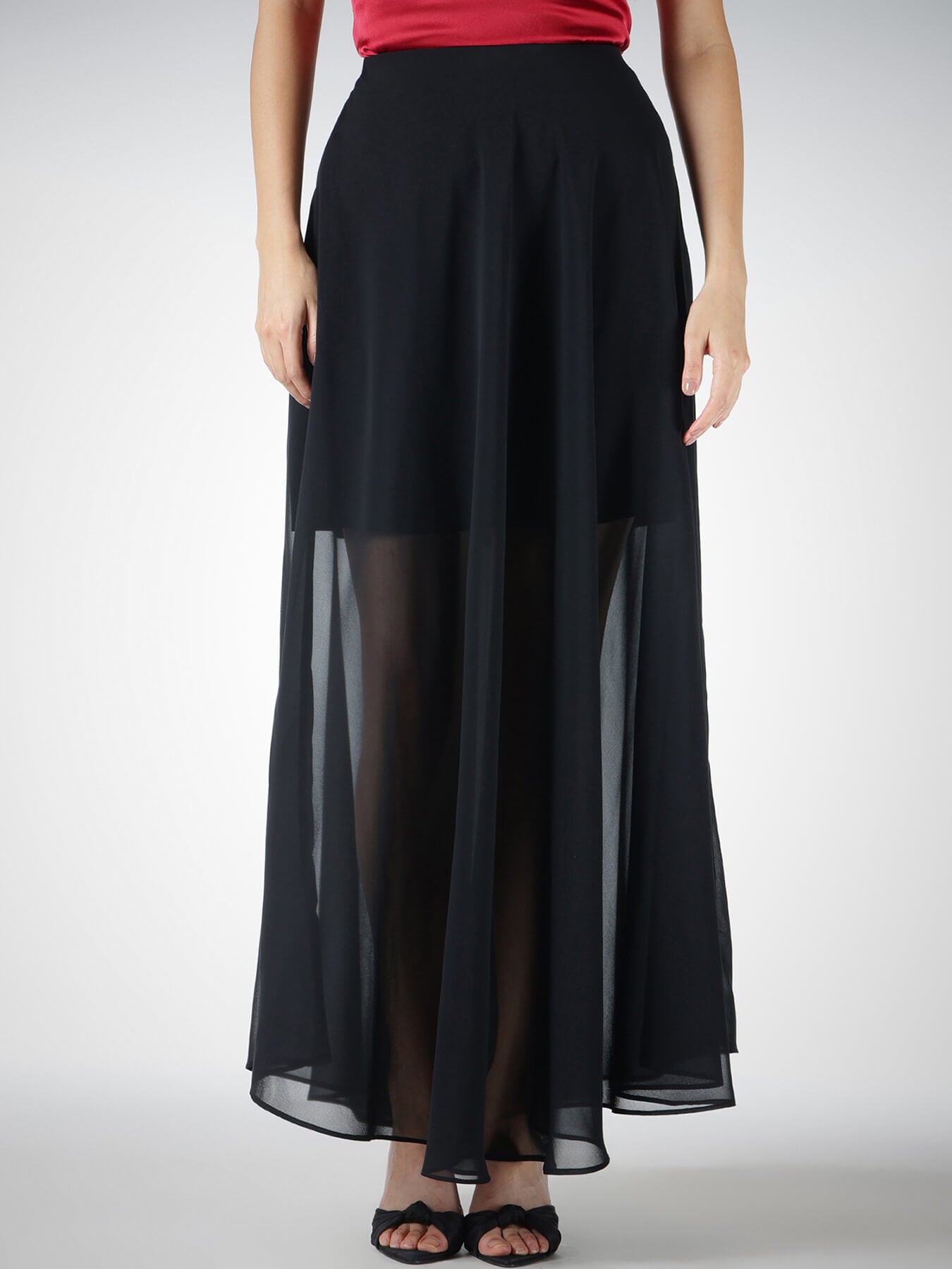 Georgette Sheer Maxi Skirt - Black