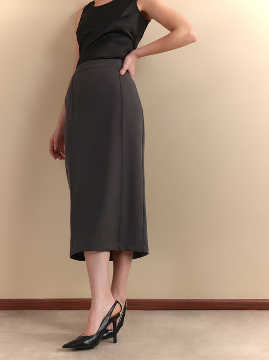 Straight Fit Midi Skirt - Grey