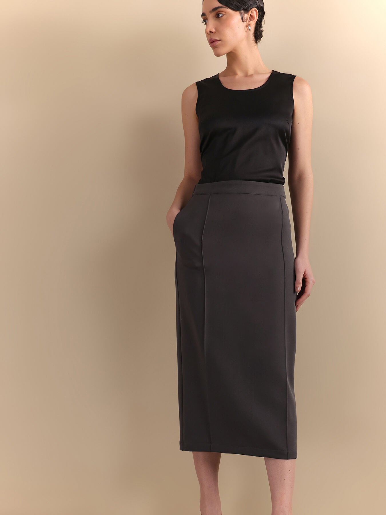Straight Fit Midi Skirt - Grey