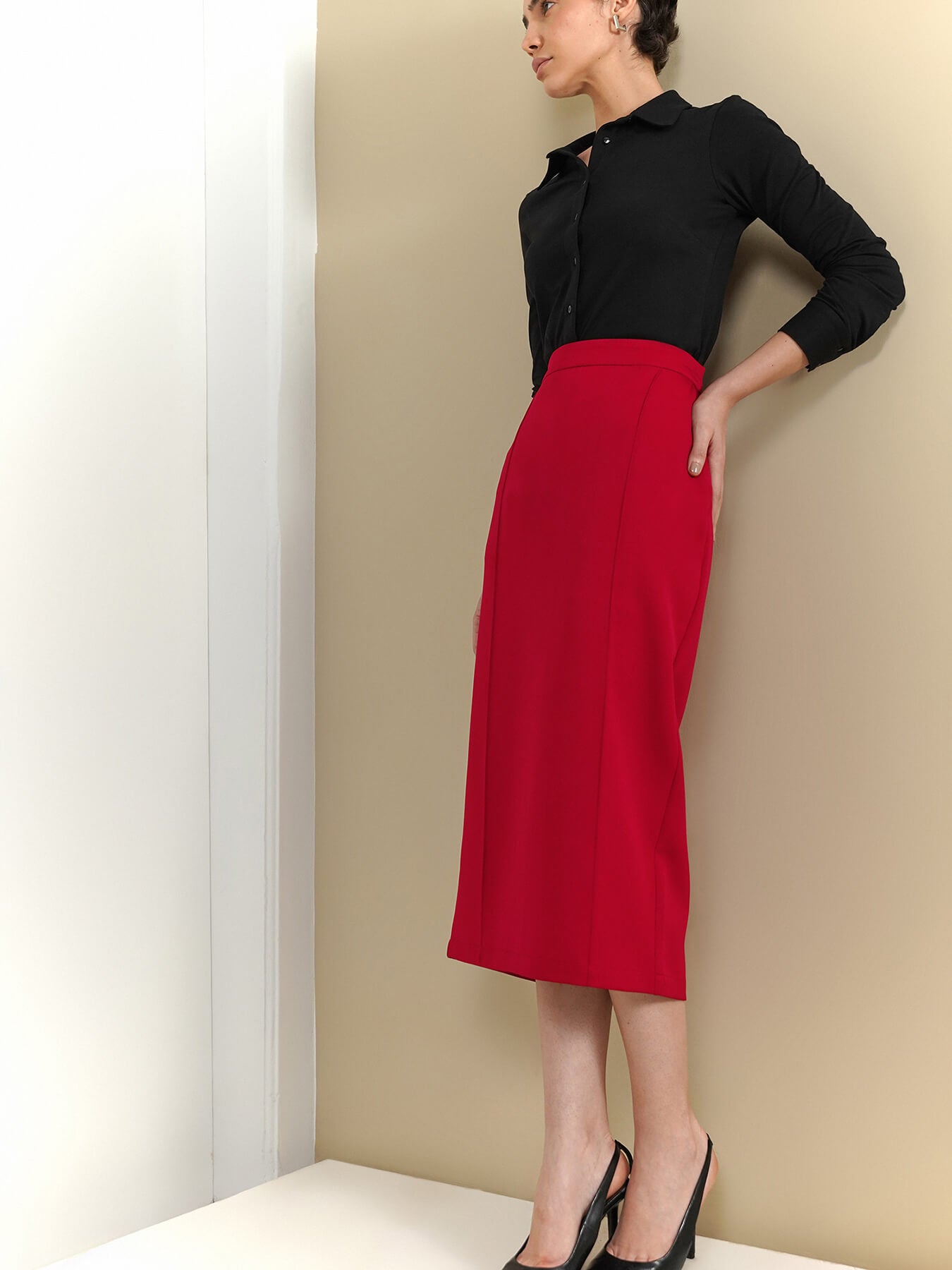 Straight Fit Skirt - Red