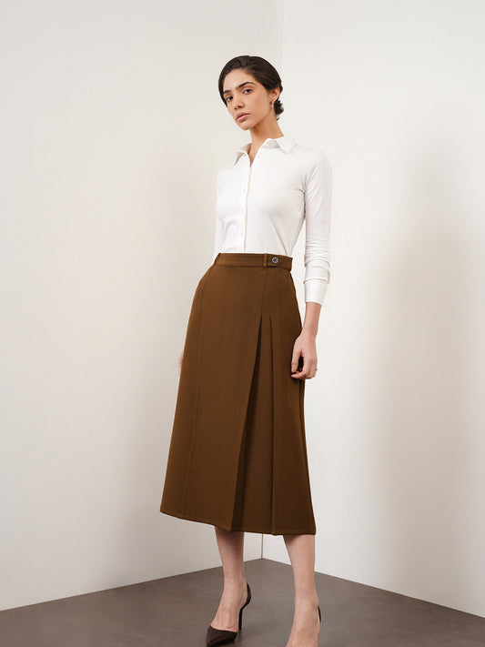 A-Line Pleated Skirt - Brown