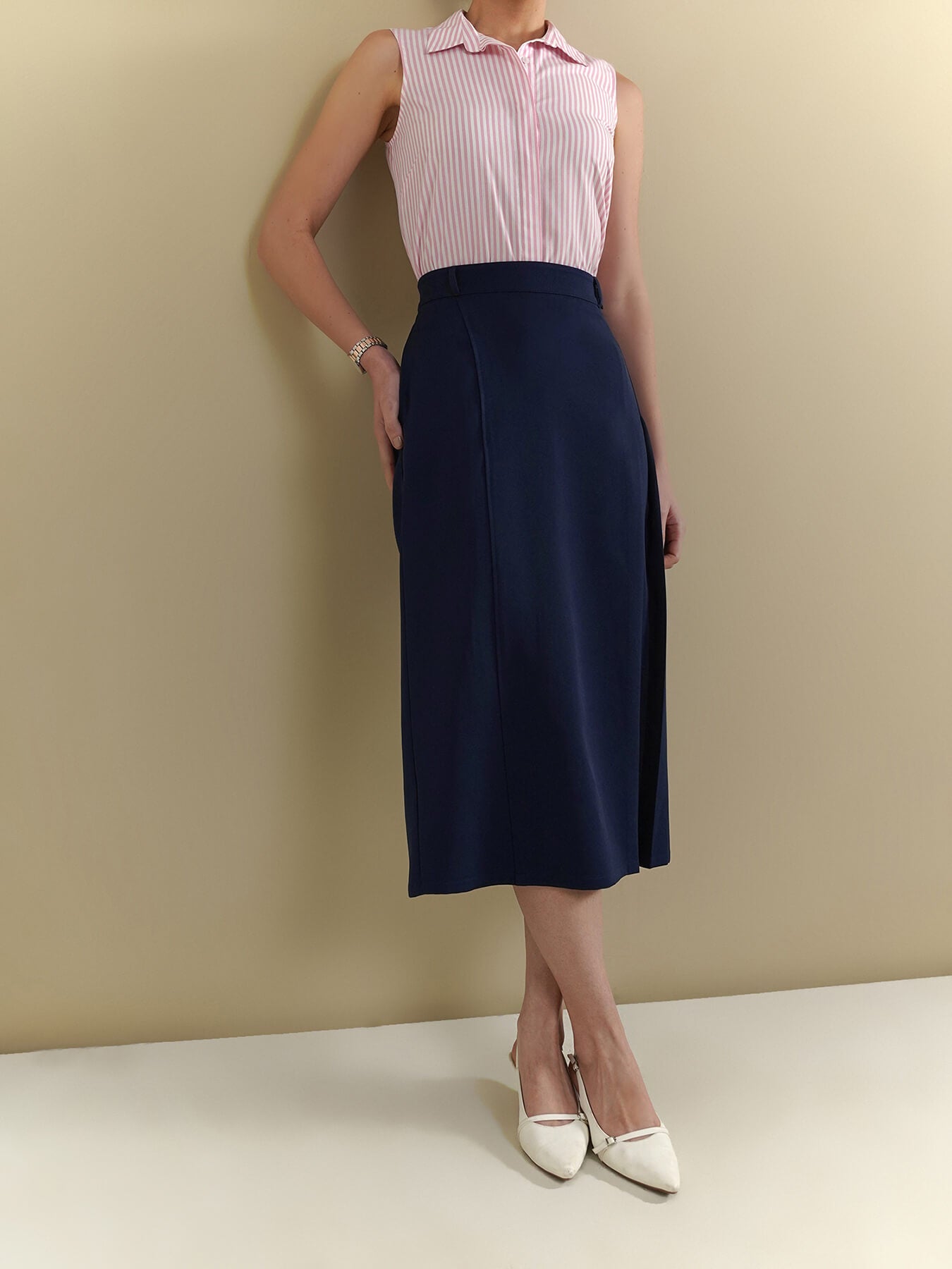 A-Line Pleated Skirt - Navy Blue