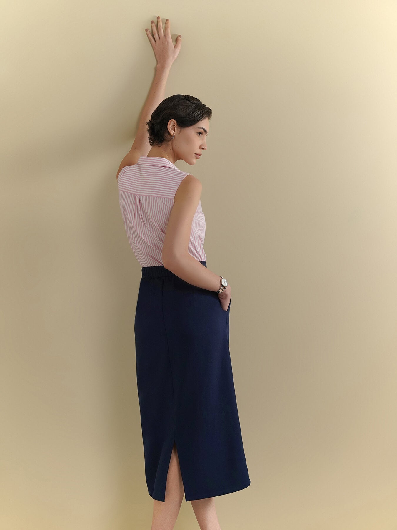 A-Line Pleated Skirt - Navy Blue