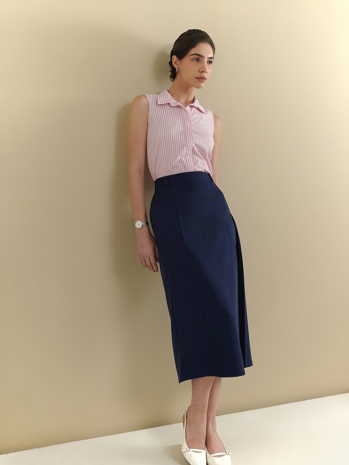 A-Line Pleated Skirt - Navy Blue
