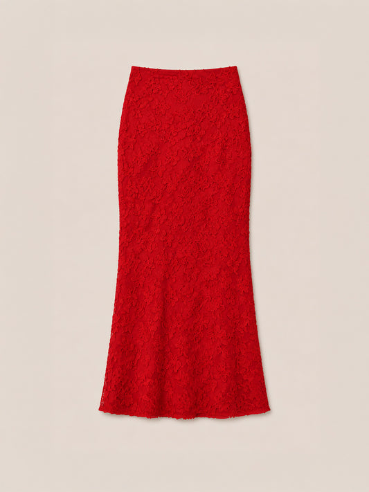 Georgette Floral Midi Skirt - Red