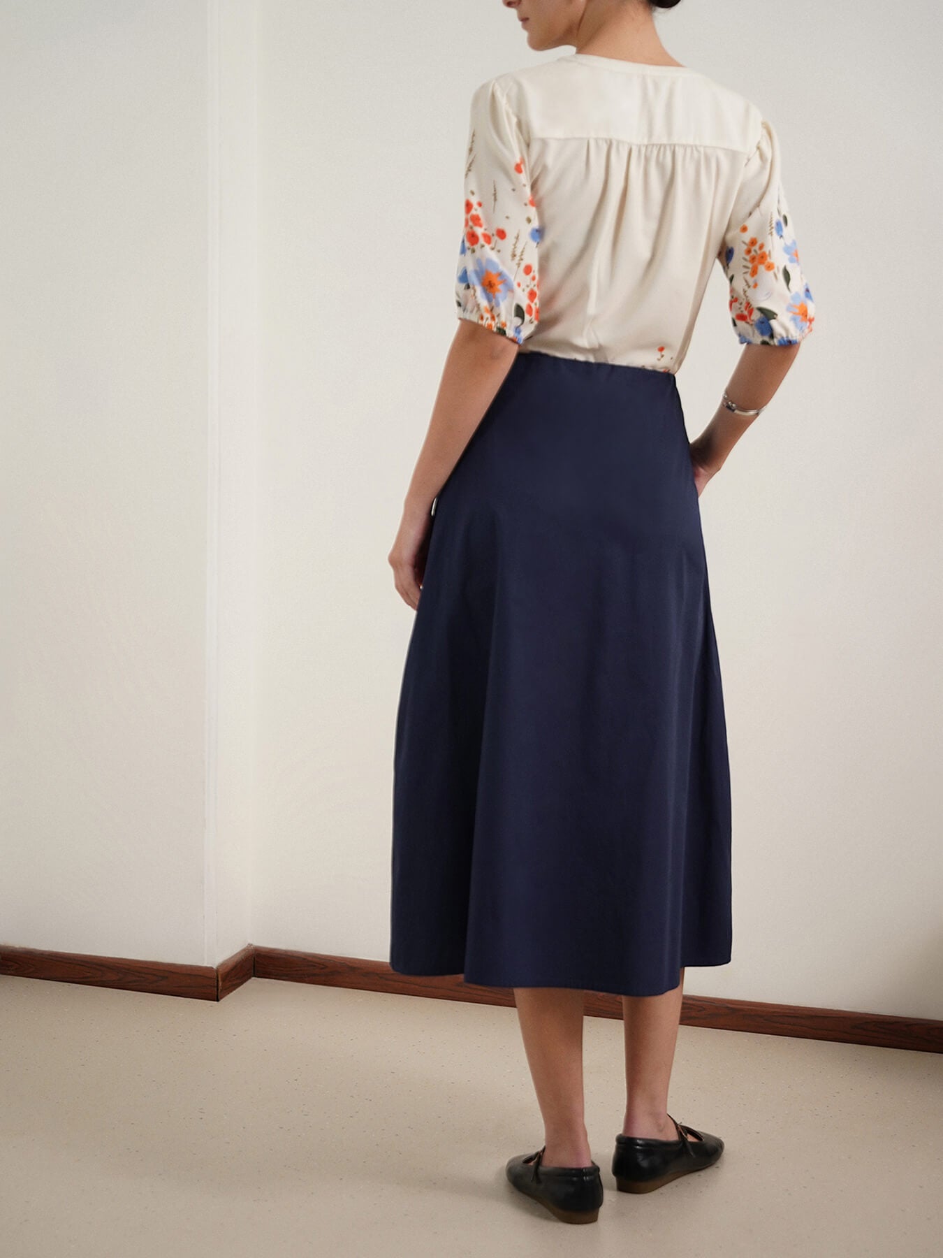 Cotton A-Line Skirt - Navy Blue