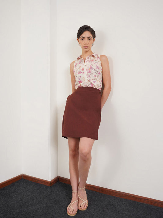Cotton Wrap Skirt - Brown